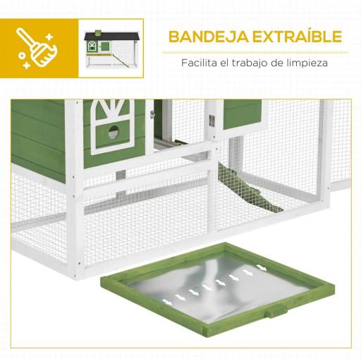 Jaula para Conejos Grande 120x60x79 cm con Techo Asfáltico Bandeja Extraíble Escalera y Chimenea para Exterior Verde [2]