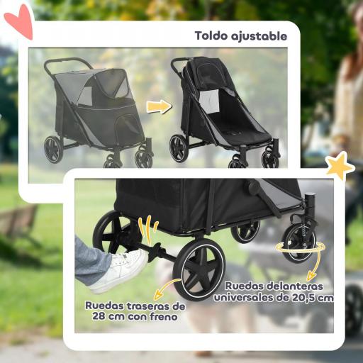 Cochecito Plegable para Perros Carrito de Mascotas con Ventanas de Malla Correas de Seguridad 112x65x100 cm Gris y Negro [4]