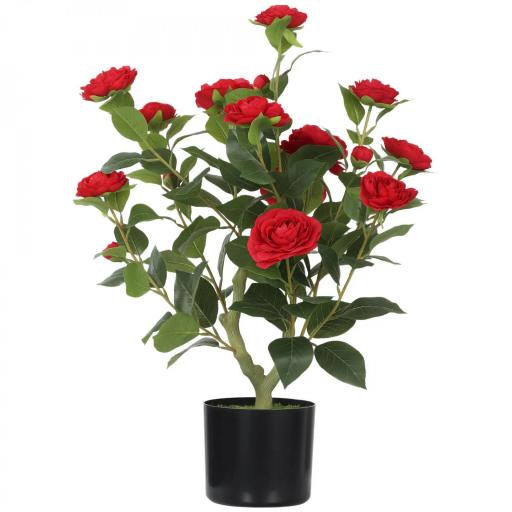 Planta Artificial de Camelia 65 cm Árbol Artificial en Maceta con Flores de Seda Realistas 116 Hojas Efecto Musgo Rojo [8]