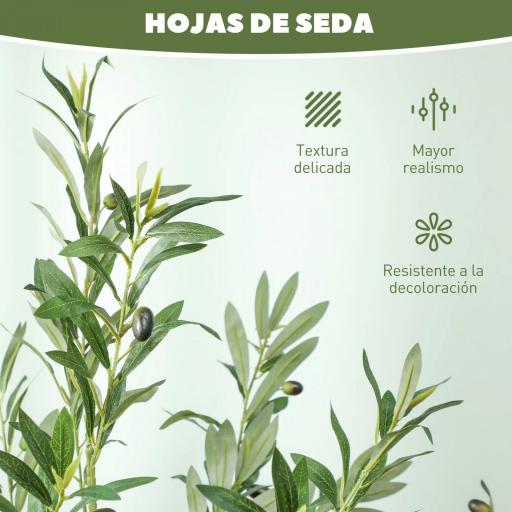 Planta Artificial Decorativa de 180cm Árbol de Olivo con 900 Hojas y 40 Aceitunas en Maceta para Interior Verde [6]