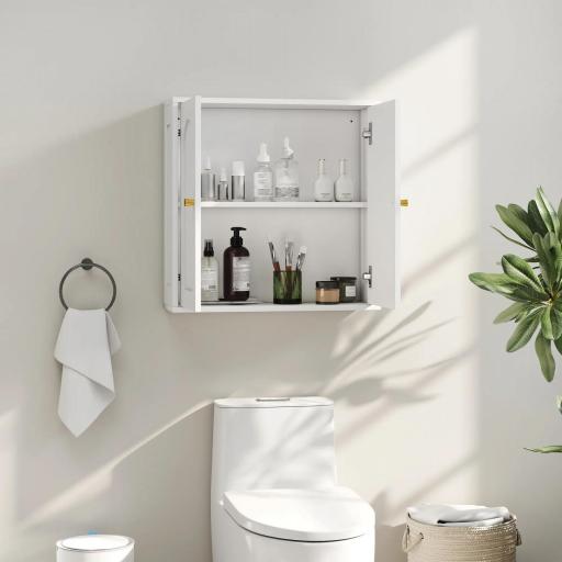 Mueble de Baño Colgar con Estantes 2 Puertas con Diseño de Arco Tiradores Dorados 60x20x60 cm Blanco