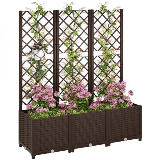 Jardinera con Enrejado de Plástico para Plantas Trepadoras con Drenaje y Amplio Espacio de Cultivo 120x40x135 cm Marrón [9]