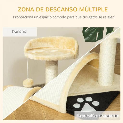 Árbol Rascador para Gatos Pequeños Altura 46 cm de 2 Niveles Árbol para Gatos con Poste Tablero para Rascar Plataformas y Juguete de Bola Colgante 35,5x37x46 cm Beige [6]