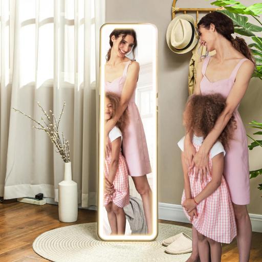 Espejo de Cuerpo Entero con Luz LED 150x40 cm con Iluminación de 3 Colores Función de Memoria y Táctil Inteligente Negro