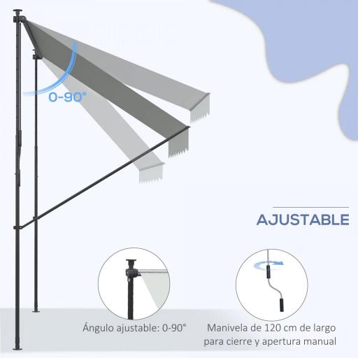 Toldo Manual Retráctil 200x175x210-310 cm Ajustable con Manivela Protección Solar UV40+ para Balcón Terraza Gris [5]