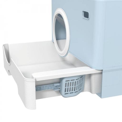 Arenero para Gatos Cubierto con Pala Bandeja Extraíble Entrada Frontal y Salida Superior 52x41x38,5 cm Azul [7]
