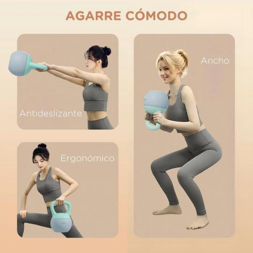 Pesa Rusa 4 kg Kettlebell Relleno de Arena Metálica y Mango Antideslizante para Entreno en Casa 19x15x25 cm Verde y Gris [3]