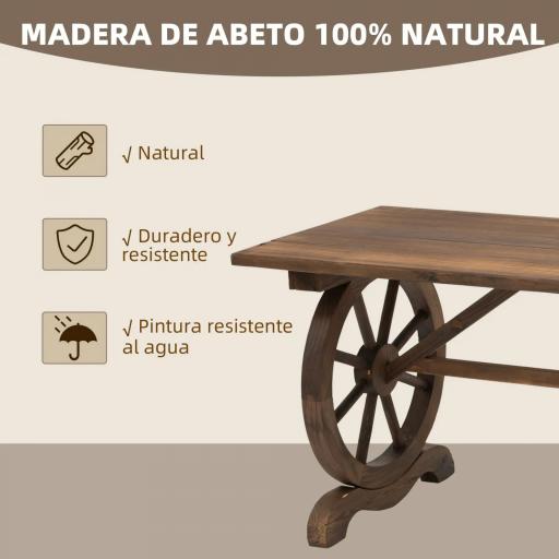 Mesa de Jardín de Madera de Abeto con Patas en Forma de Rueda para Exterior e Interior 110x60x65 cm Acabado Carbonizado [2]