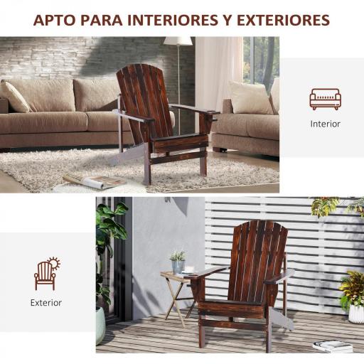 Silla Adirondack de Madera con Reposabrazos y Respaldo Alto para Terraza Balcón Exterior 72x95x93 cm Marrón [3]
