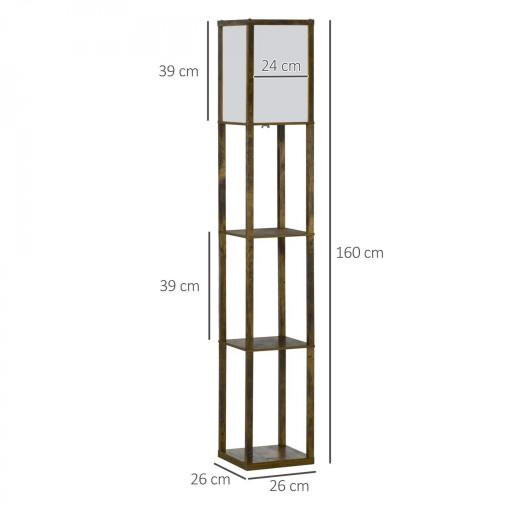 Lámpara de Pie con 3 Estantes de Almacenaje para Bombilla E27 Potencia Máx. 40W para Salón 26x26x160 cm Marrón Rústico [1]