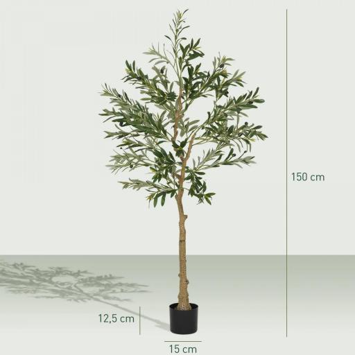 Planta Artificial Decorativa de 150 cm Árbol de Olivo con 720 Hojas y 32 Aceitunas en Maceta para Interior Verde [1]