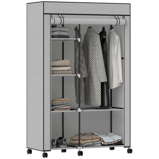 Armario de Tela con Ruedas Ropero Portátil con 6 Estantes y 1 Barra de Colgar para Dormitorio 103x43x162,5 cm Gris [5]