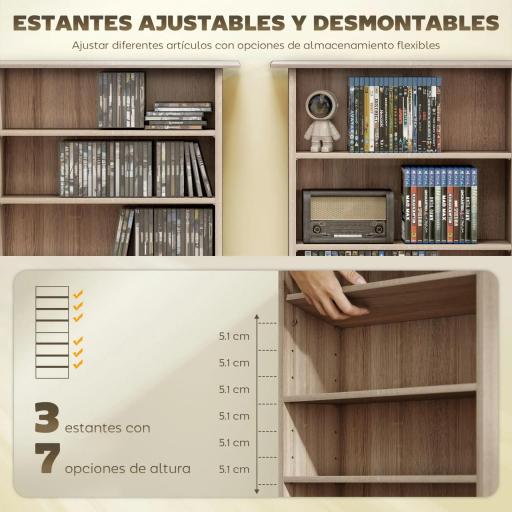 Estantería para CDs y DVDs Estrecha con 8 Compartimentos Estantes Ajustables 58x24x126,3 cm Madera Natural [5]