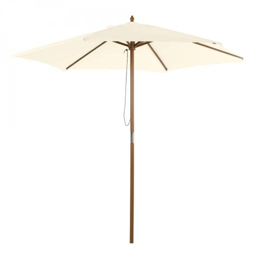 Sombrilla Parasol de Madera Ø250x230cm para Exterior con 6 Varillas Sistema de Polea Color Blanco [9]