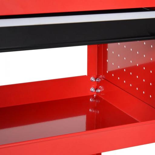 Carro de Taller Carro de Herramientas con 3 Bandejas y Cajón Ruedas con Frenos Asa Lateral Panel Lateral Perforado Rojo [7]