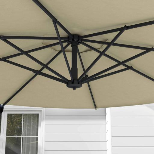 Sombrilla de Jardín Ajustable Ø294x242 cm con Poste Giratorio 360° Ángulo de Techo Ajustable y Ventilación Crema [6]