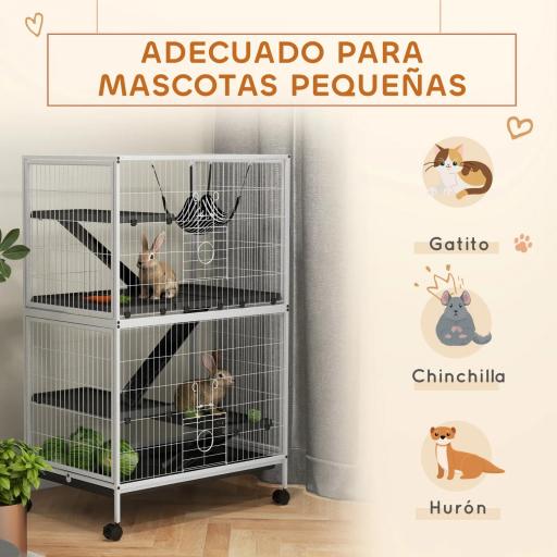 Jaula para Animales Pequeños con Ruedas Rampas Hamaca y Bandeja Extraíble para Chinchillas Hurones 80x52x128 cm Blanco [2]
