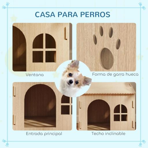 Caseta para Perros Interior con Ventana Diseño de Garra Hueca Casita para Perros y Gatos 49,5x41x51 cm Roble [2]