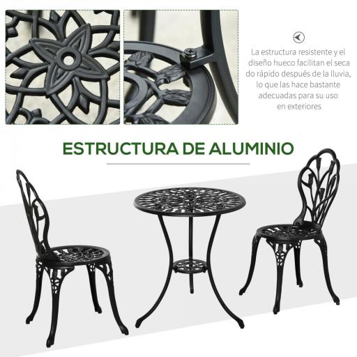 Set de Jardín 3 Piezas con Mesa Redonda Ø60x67 cm y 2 Sillas 42,5x47,5x89 cm Mesa con Orificio para Sombrilla Negro [3]