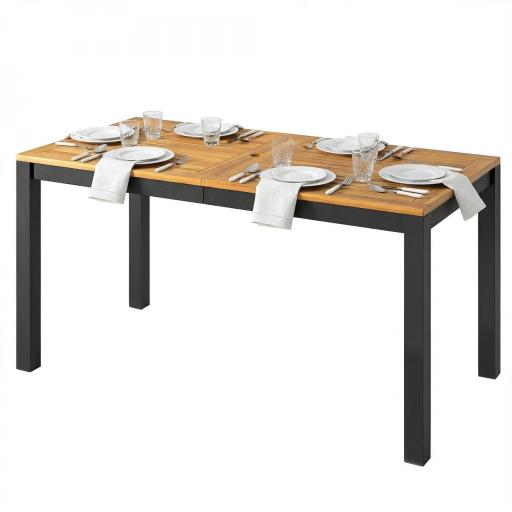 Mesa de Comedor de Jardín de Madera para 6 Personas con Superficie de Listones Orificio 150x75x75 cm Natural [7]