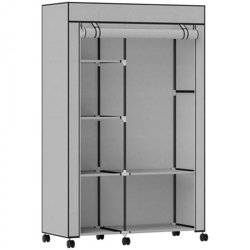 Armario de Tela con Ruedas Ropero Portátil con 6 Estantes y 1 Barra de Colgar para Dormitorio 103x43x162,5 cm Gris [4]