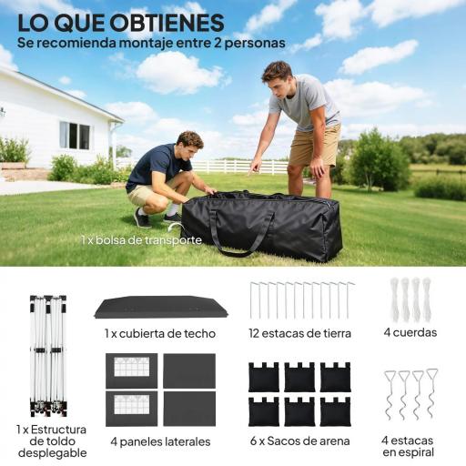 Carpa Plegable 6x3 m con Tiras Reflectantes UPF 50+ Fácil Montaje Sistema Central de Bloqueo Impermeable Gris Oscuro [6]