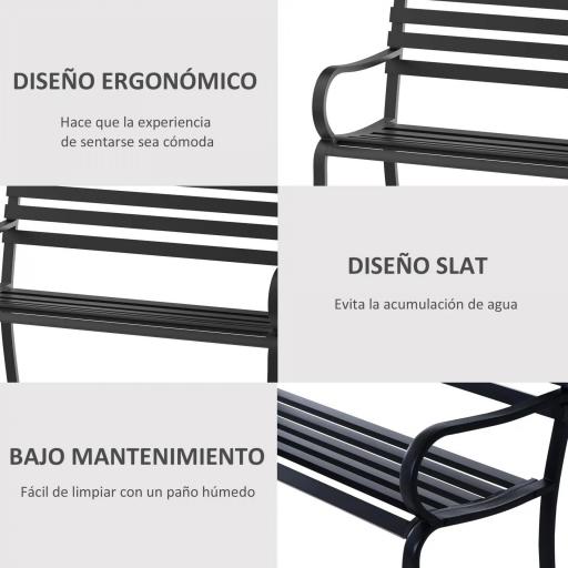 Banco de Exterior de Metal de 2 Plazas con Reposabrazos Carga 240 kg para Patio Terraza 127x58x82 cm Negro [5]