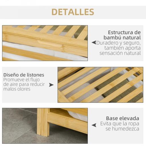 Cesta para la Colada de Bambú Capacidad de 55L Cesto para Ropa Sucia con 2 Asas y Bolsa Extraíble 50x36x60 cm Natural [7]