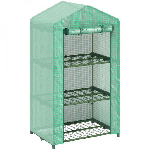 Invernadero de Jardín de 3 Niveles Puerta Enrollable Marco de Metal Cubierta de PE Anti-UV 69x49x125 cm Verde [8]
