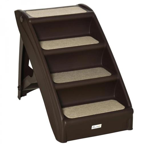Escalón para Perros Gatos Portátil con Alfombras Antideslizantes para Cama Sofá Carga 20 kg 62x38x49,5 cm Marrón [9]