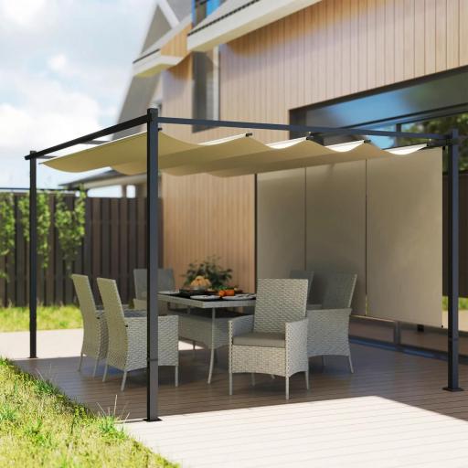 Pérgola de Jardín 4x3 m con Techo Retráctil 3 Laterales Enrollables UPF30+ Cenador de Jardín para Patio Exterior Beige [5]