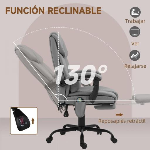 Silla de Oficina con Masaje de 6 Puntos Respaldo Alto Reclinable Altura Ajustable Reposapiés y Mando a Distancia Gris [6]