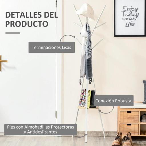 Perchero de Pie Forma de Árbol Perchero para Ropa de Metal con 9 Ganchos y Estante Perchero Vintage 45x45x180 cm Blanco [4]