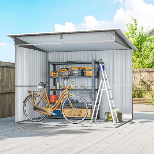 Cobertizo de Jardín Exterior 4,5 m² 260x194x200 cm con Paneles Frontales Transparentes y 2 Puertas Corredizas Gris [5]