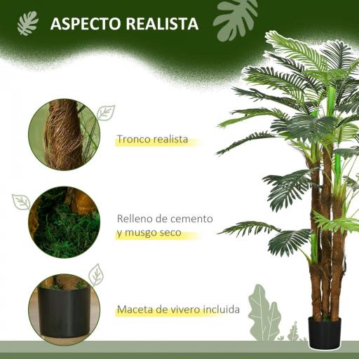 Planta Artificial Decorativa 160 cm Palmera Artificial con Maceta y Hojas para Interior Verde [4]