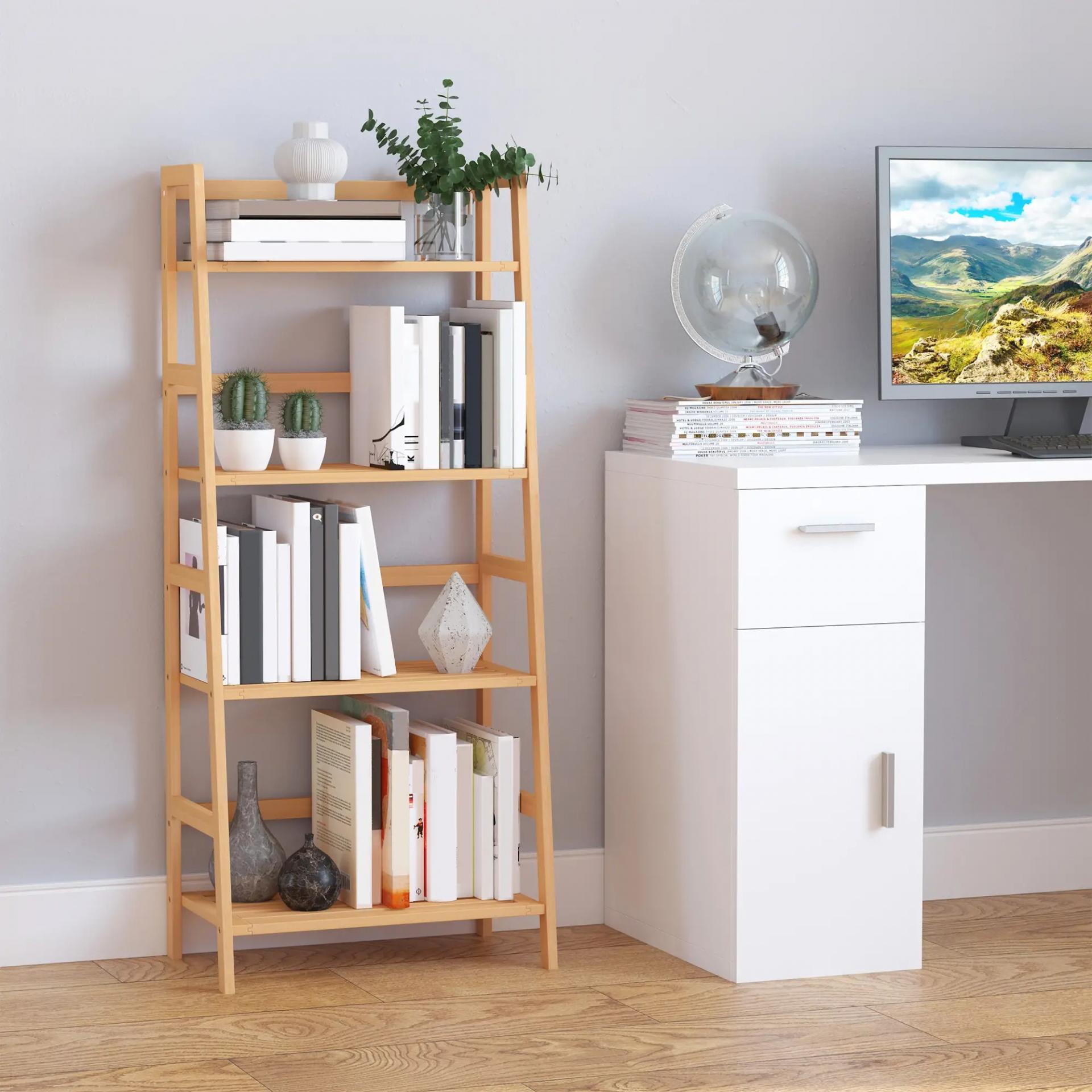 Estantería de Bambú 4 Niveles Estantería Escalera de Baño Librería Organizador Zapatero 48x31,5x120 cm