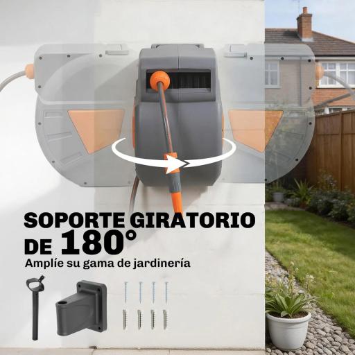 Carrete de Manguera Retráctil 30+2 m con Boquilla de 2 Modos Bloqueo Automático y Retracción Controlada Soporte Naranja [7]