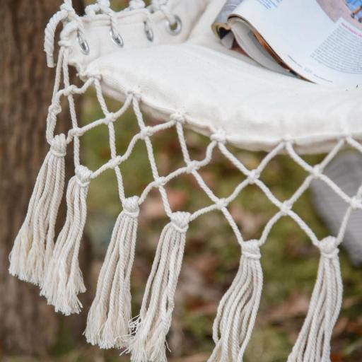 Silla Colgante con Borlas Carga 120 kg Silla Columpio de Algodón Estilo Moderno para Interior y Exterior Blanco [2]