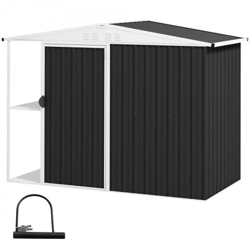 Cobertizo de Jardín con 2 Estantes Puerta con Cerradura y Estructura Resistente en Acero Galvanizado 245x117x161/180 cm [8]