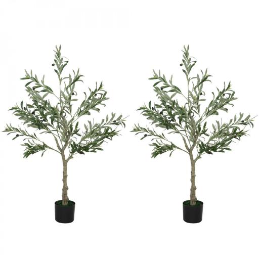  2 Olivos Artificiales 120 cm con Hojas de Seda y 20 Aceitunas Decoración Interior para Hogar Oficina Dormitorio Salón [8]