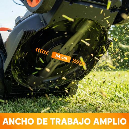 Cortacésped a Batería Inalámbrico 18V con 2 Baterías de 4Ah Ancho de Corte de 34 cm y Función de Mulching Motor 700 W [6]