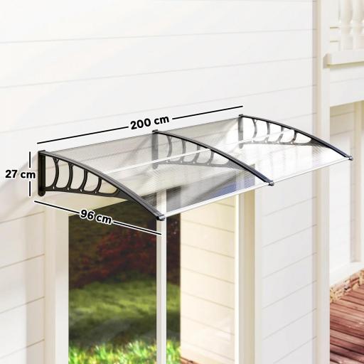 Tejadillo de Protección 200x96x27 cm Marquesina Exterior para Puertas y Ventanas contra Sol y Lluvia Transparente [1]