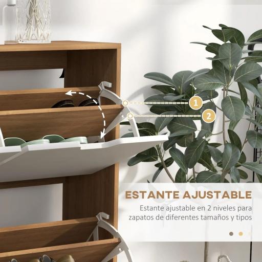 Mueble Zapatero con 4 Cajones Abatibles y Estantes Ajustables Armario de Zapatos para 16 Pares 95x26x95 cm Natural [4]