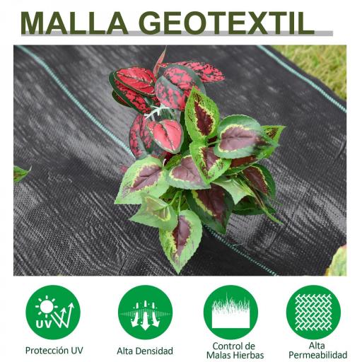 Malla Antihierbas Malla Geotextil 1x50 m Malla de Jardín contra Malas Hierbas 100 g/m² Rollo de Malla Antimaleza Negro [2]