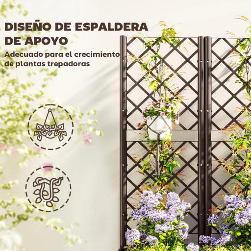 Jardinera con Enrejado de Plástico para Plantas Trepadoras con Drenaje y Amplio Espacio de Cultivo 120x40x135 cm Marrón [4]