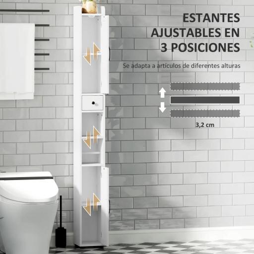 Columna de Baño con 2 Puertas Compartimento Abierto Estantes Ajustables y Portarrollos 20x20x185 cm Blanco [6]
