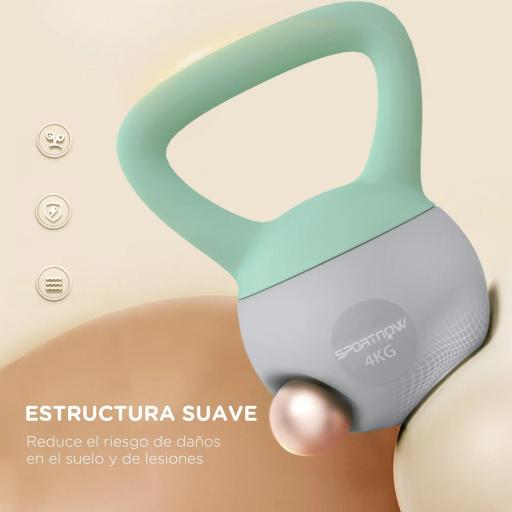 Pesa Rusa 4 kg Kettlebell Relleno de Arena Metálica y Mango Antideslizante para Entreno en Casa 19x15x25 cm Verde y Gris [4]