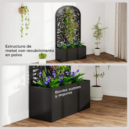 Jardinera con Pantalla de Privacidad Curva de Hojas de Metal y Opción de Montaje en Pared 61x23x113 cm Negro [4]