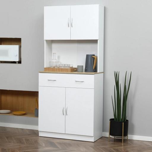 Armario Alacena de Cocina con Cajón 4 Puertas y Estantes Interiores Ajustables Mueble de Almacenaje 80x40x180 cm Blanco