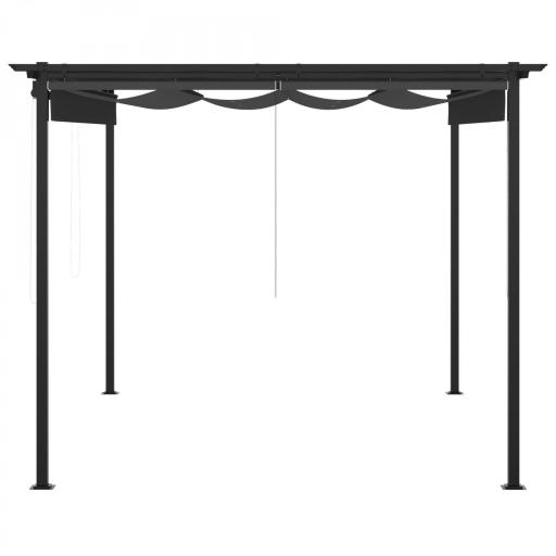 Pérgola de Jardín Cenador para Exterior con Techo Retráctil y 4 Cortinas Enrollables 4x3 m Gris Oscuro [5]